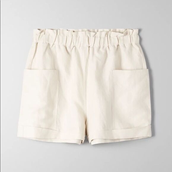 ARITZIA-WILFRED Free Harulia Linen Blend Paper-bag Waist High Rise Shorts - Picture 2 of 8